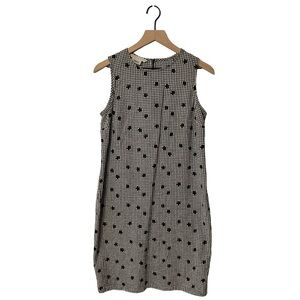 Vintage Laura Ashley Black and White Floral Gingham Embroidered Dress - Size 12